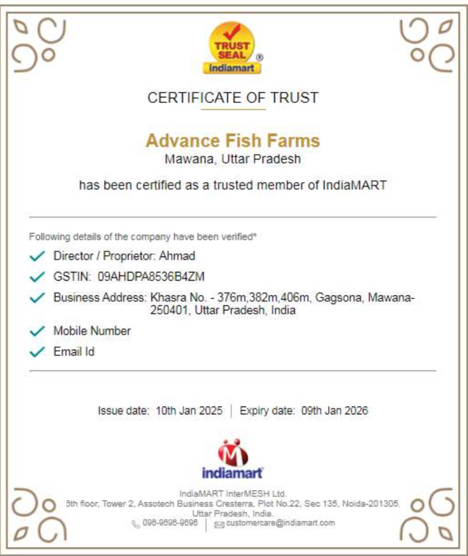 IndiaMART Trust Certificate